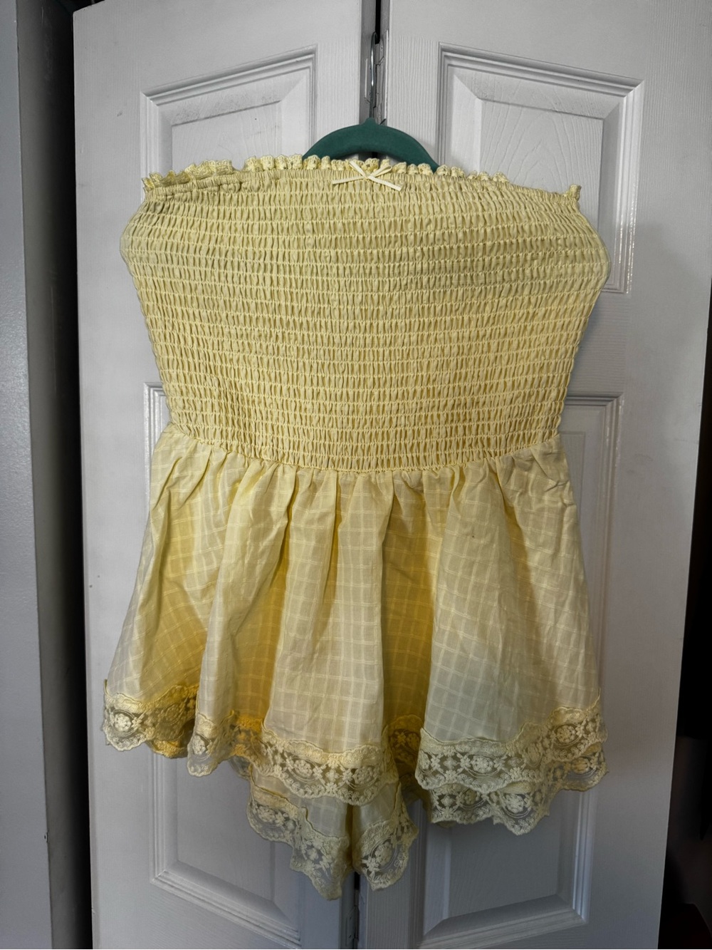 Altar'd State Yellow Smocked Lace-Hem Jumpsuit (Shelby Strapless Romper)